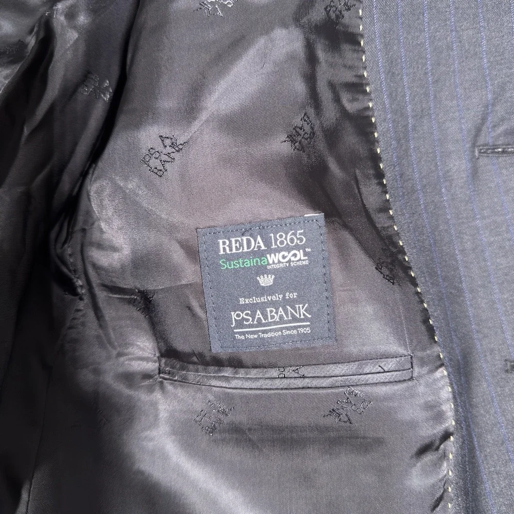 Jos A Bank Reserve Blazer 42R Navy Blue Pinstripe‎ Reda 1865 100% Wool Jacket